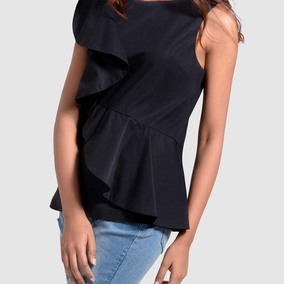 OLGYN Women’s Black Top Ruffles Sleeveless - Picture 3 of 5